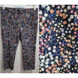 Talbots Women's Flat Front Cropped Stretch Pants Blue Ditsy Mini Floral Size 10P